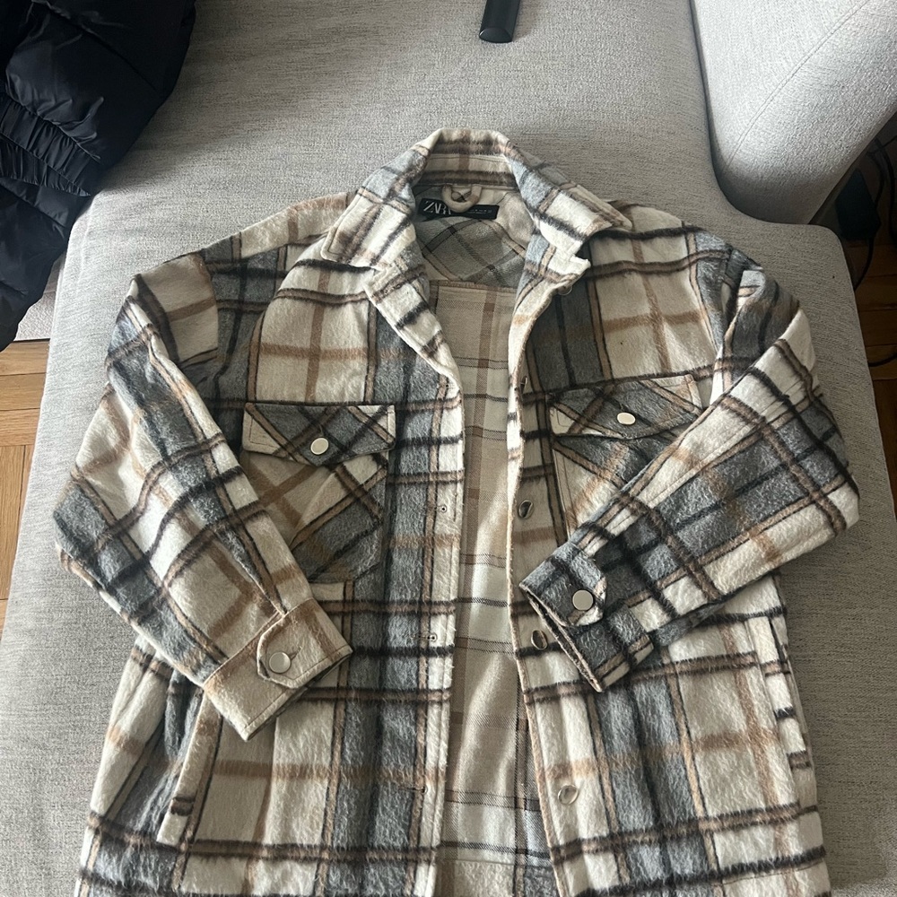 Zara Plaid Button-Up Jacket